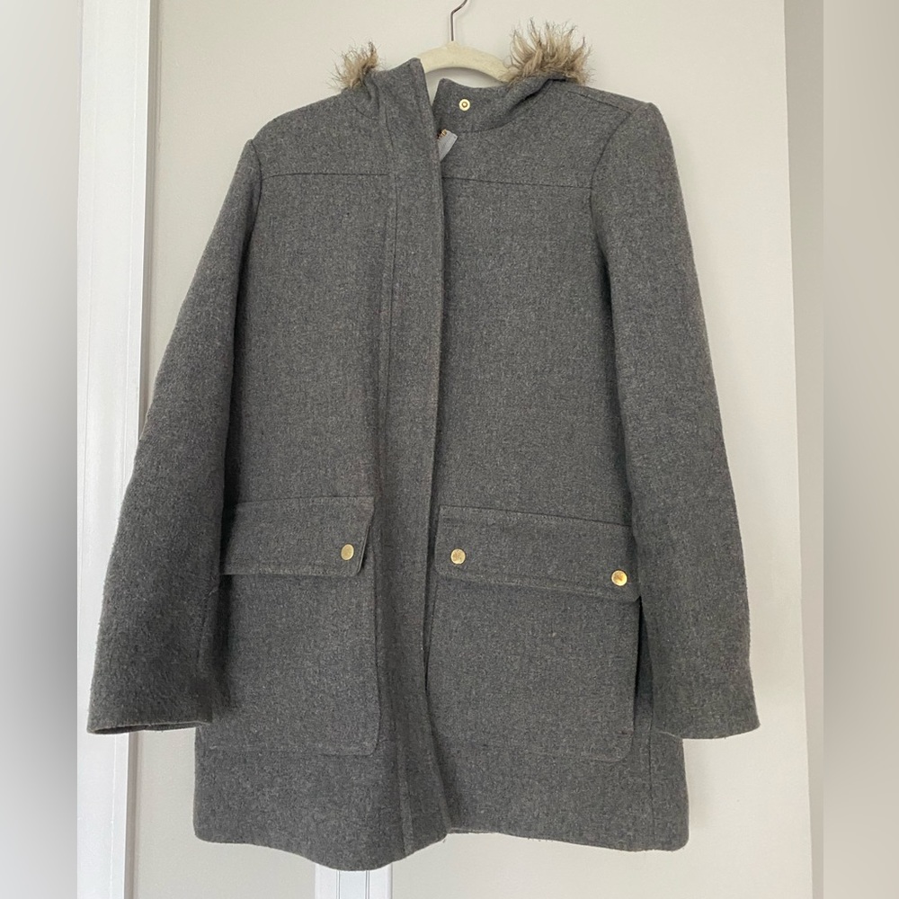 J Crew Factory Mid Length Grey Hooded Jacket